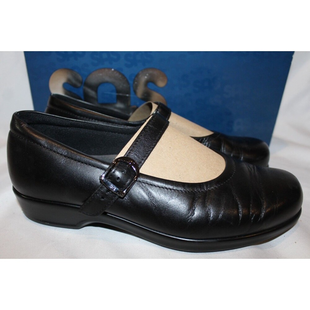 SAS‎ Maria Women's Leather Mary Jane Shoes BLACK SZ 6.5 WW WIDE NIB $175